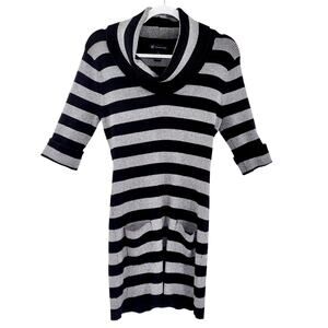 INC International Concepts Black & Silver Cowl Neck Ribbed Sweater Dress Size XL